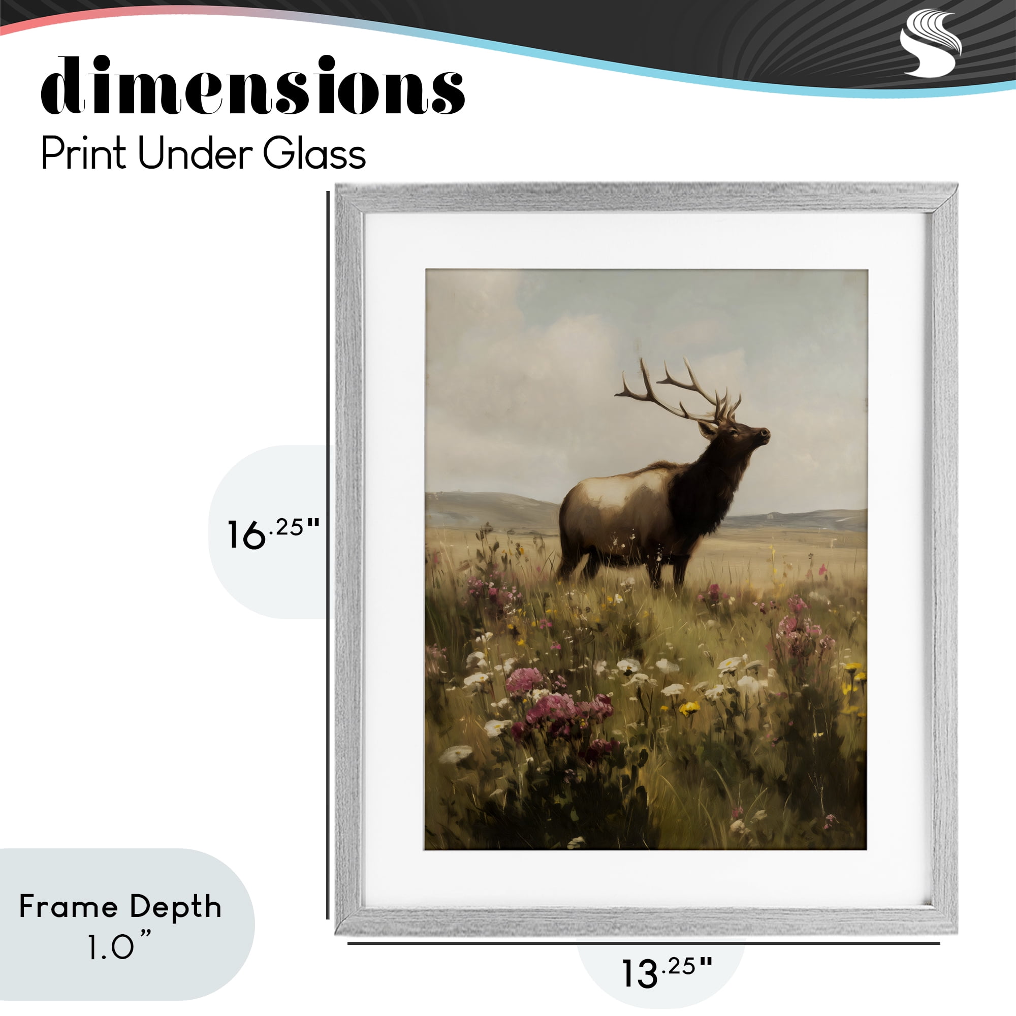 Stupell Industries Elk in the Wildflower Meadow Gray Framed Print Under Glass, design by Arlington Prints