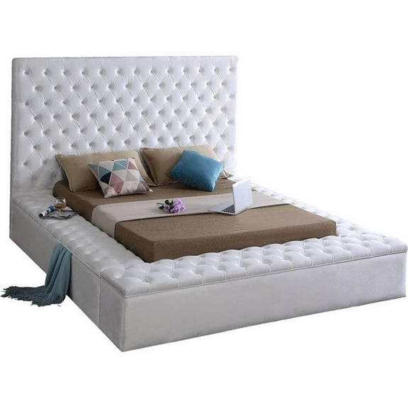 Bliss White Velvet King Bed (3 Boxes)-Color:White Velvet,Style:Contemporary