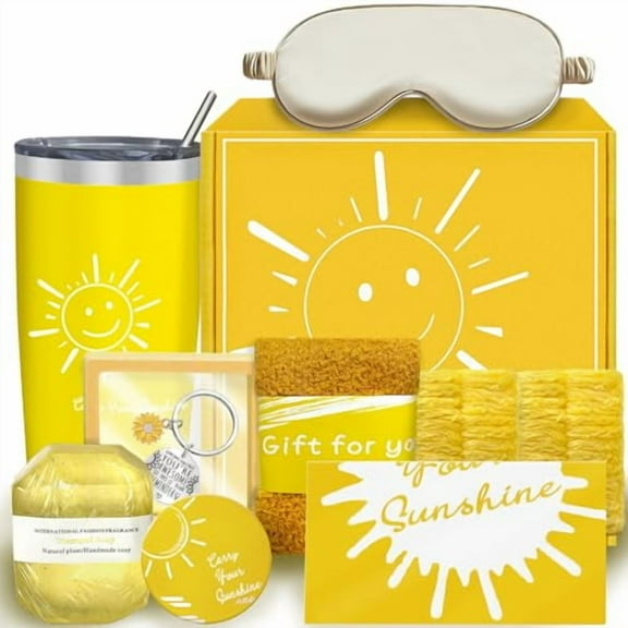 Gift Basket for Women,Yellow Sunshine Cheer Up Box, 9pc Thoughtful Birthday or Get Well Gifts for Her, Sister, Friend$$Home Decor, Kitchen, & Other