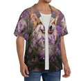 thumbnail image 2 of Sikiie Dog in Lavender Flowers Men's Wrinkle Free Untucked Cuban Shirt Business Casual Button Down Shirts Short Sleeve ShirtLarge, 2 of 5