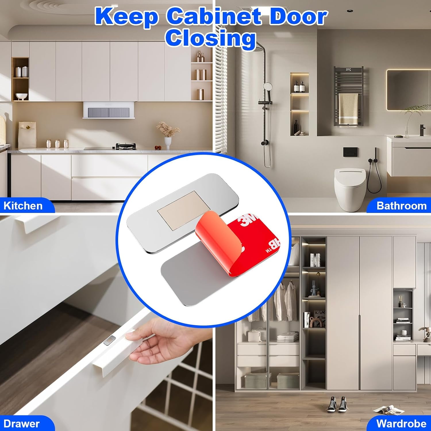 10 Pack Magnetic Cabinet Door Catch, Ultra Thin Cabinet Door Magnets, Adhesive Drawer Magnets to Stay Closed, Stainless Steel Cabinet Latch Easy to Install with Double Sided Tape