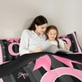 thumbnail image 5 of Manfei Initial Letter O Bedding Sets Full with Comforter,Cute Bowtie Duvet Insert,Pink Black Comforter Sets Full Size For Girls,Breathable Bedroom Decoration Reversible,3pcs, 5 of 8