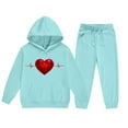 thumbnail image 4 of Auroural Matching Kids Outfits Long Sleeve Girls 2 Piece Set Size 10-12 Children's Heart-shaped Print Long Hooded Sweatshirt And Leg Tied Sweatpants Sports Two-piece Set For Kids, 4 of 5
