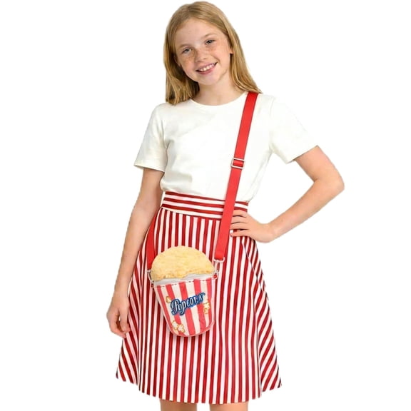 BLTIBY Girls Striped Skirts Kids 1950s Skirts High Waist A Line Flared Skirt Casual Knee Length Skirts with Bag Red 2 5-6 Years
