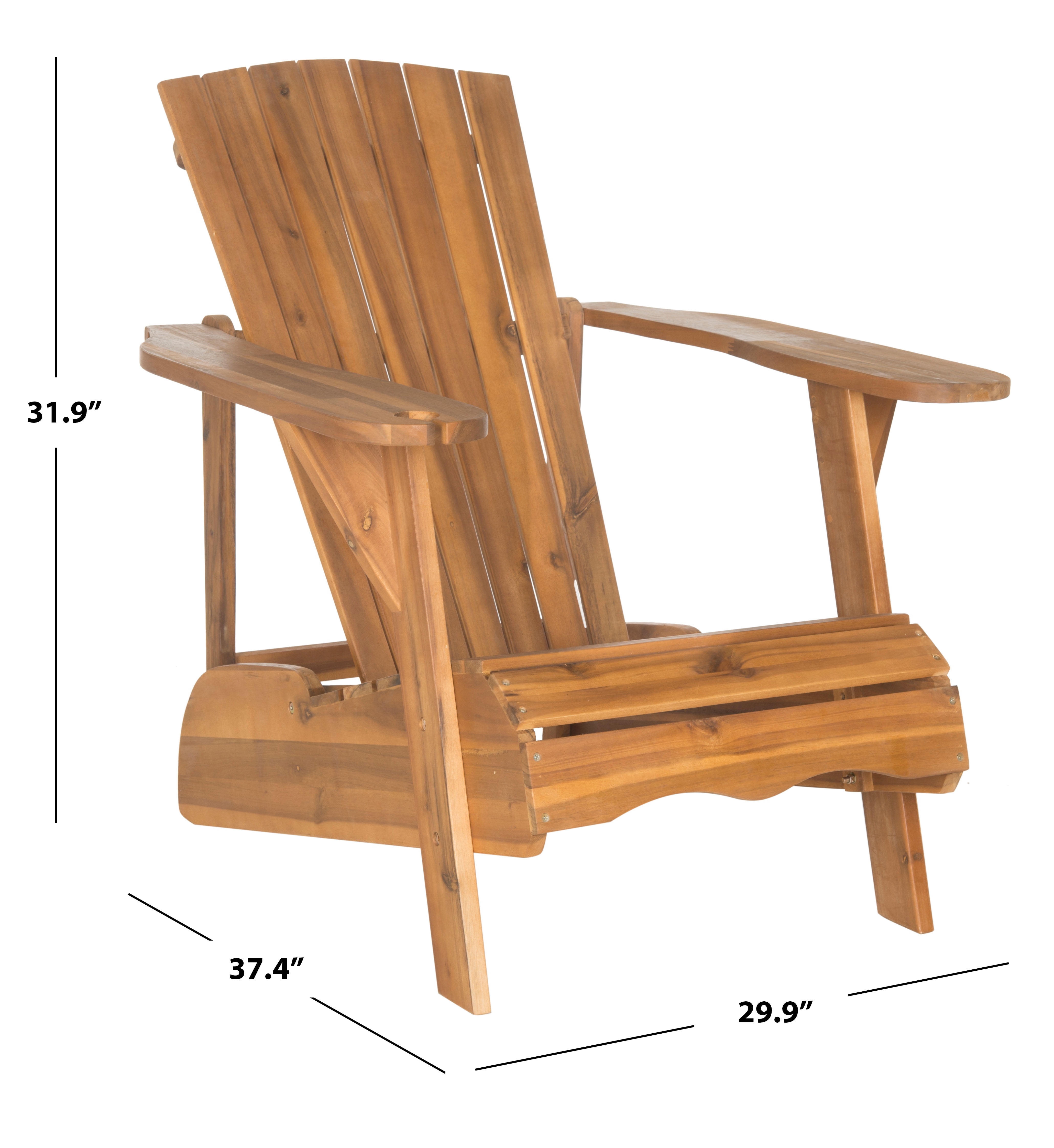 Safavieh Vista Outdoor Adirondack Chair w/ Wine Glass Holder - Natural
