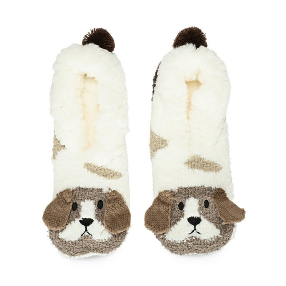 MeMoi Women's Puppy Embellished Plush Lined Slippers - Womens - Female (S-M, Ivory)