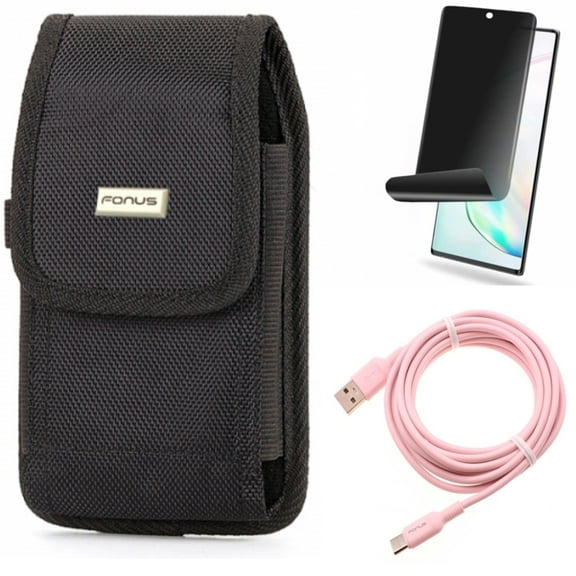 10ft Long USB-C Cable & Privacy Screen Protector & Case Belt Clip for Samsung Galaxy Note 20 (6.7") - Combo with Pink Charger Cord & TPU Film Anti-Peep & Swivel Holster