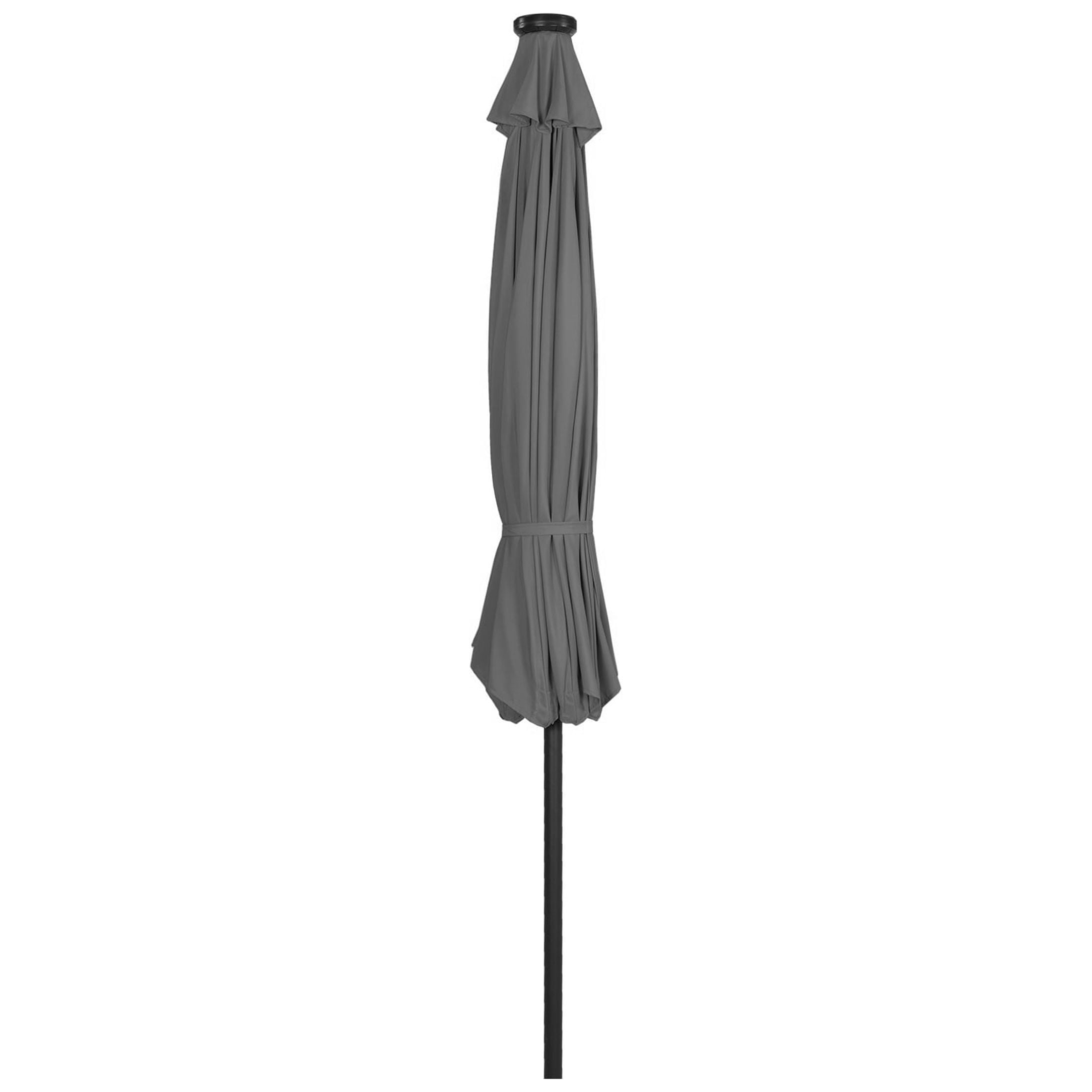 GARDEN 9 Ft Patio Solar Umbrella LED with Bronze Base Weight INCLUDED, Gray