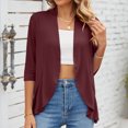 thumbnail image 2 of Women Cover Up Blouse Summer Pure Color Three Quarter Length Sleeve Ruffle Hem Cover Up Jacket, 2 of 5