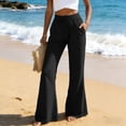 thumbnail image 2 of felwors Women's Linen Cotton Flare Pants – Wide Leg Drawstring Waist Lounge Pants, Breathable Summer Bottoms for Casual Wear, Beach, Travel, and Everyday Comfort (Black, M), 2 of 5
