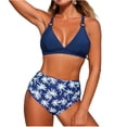 thumbnail image 2 of KIHOUT Women's Split Bikini Swimsuit V-Neck Halter Top Palm Print High-Waisted Bottom Removable Padded No Underwire for Beach Pool Summer, 2 of 6