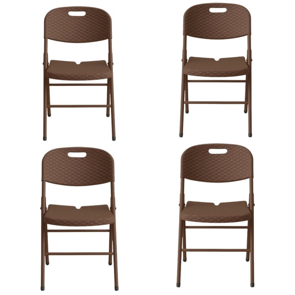Set 4 Sillas Plegables Reforzadas 120kg Acero Polietileno Comedor Hogar Eventos Color Café Ratán.