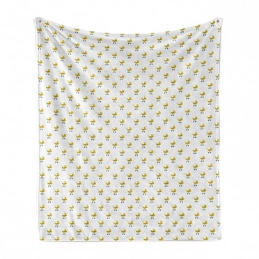 Grey Yellow Soft Flannel Fleece Throw Blanket, Modern Baby Carriage Repetitive Nursery Theme Illustration, Cozy Plush for Indoor and Outdoor Use, 50" x 70", Yellow Blue Grey, by Ambesonne