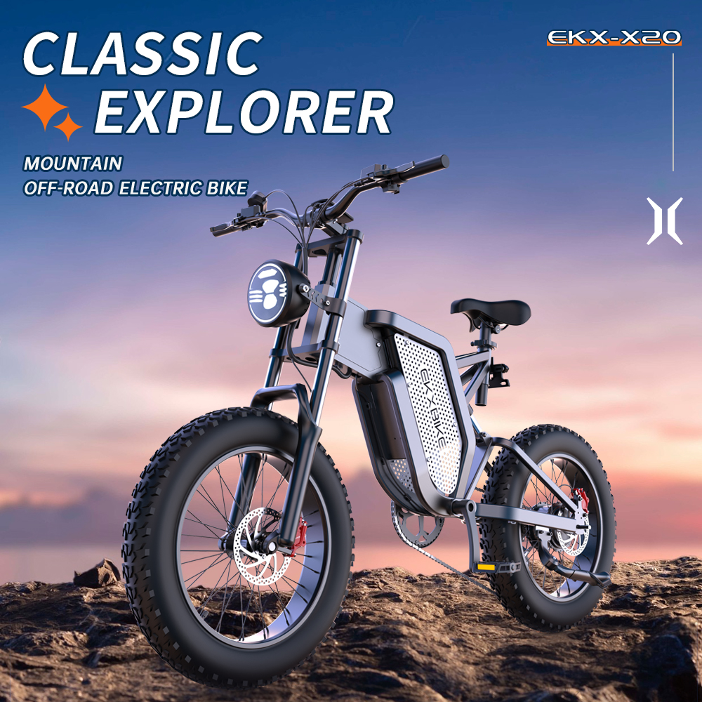 EKXBIKE X20 2000W 48V 35Ah Removable Battery Mountain Bike，MTB Electric Bike for Adults 20" Fat Tire Electric Motorcycle,Full Suspension Electric Bicycle UL2849