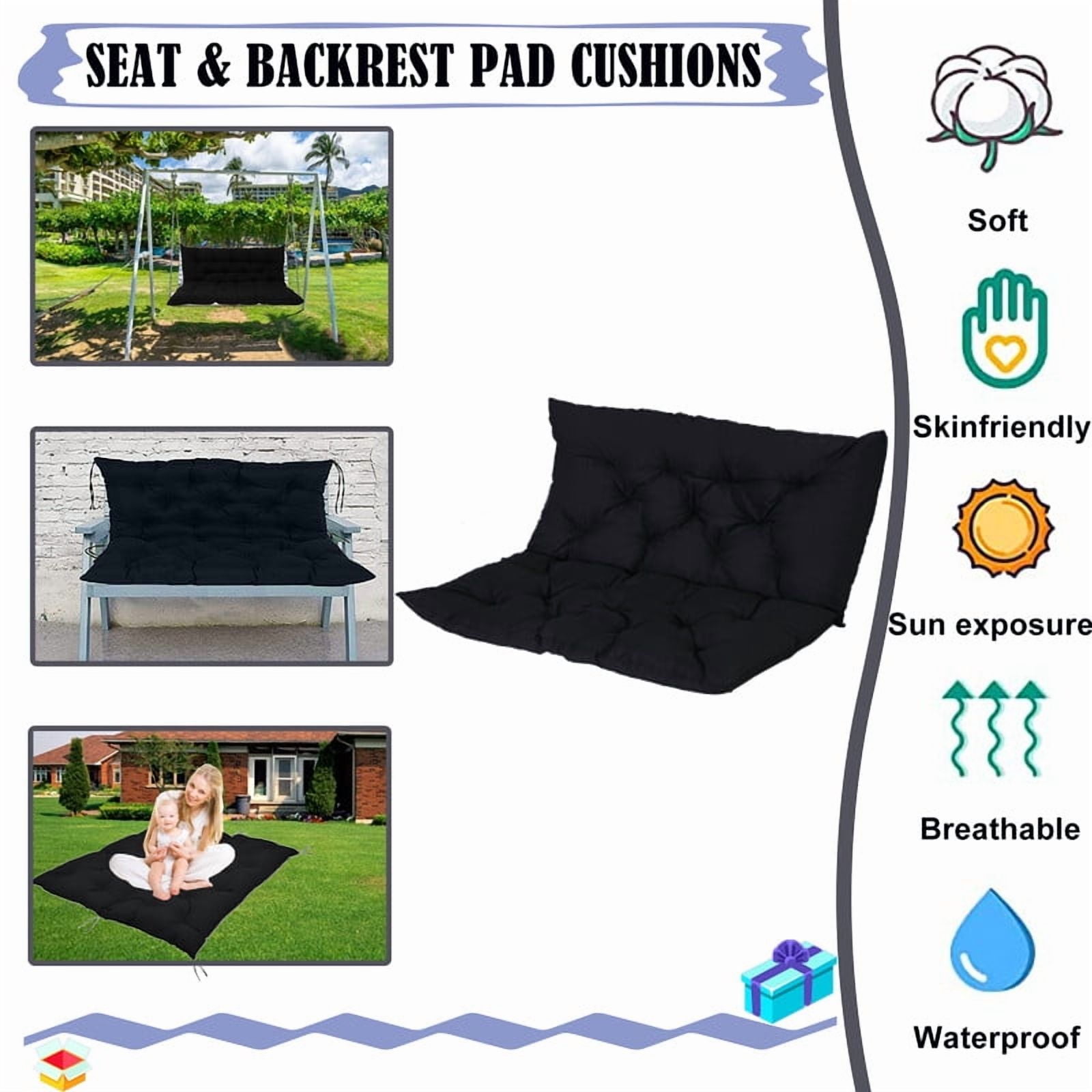 XXLYY Porch Swing Cushions, Waterproof Swing Replacement Cushions with Backrest and Ties, Garden Bench Seat Cushion, Outdoor Porch Patio Swing Non-Slip Chairs Pad