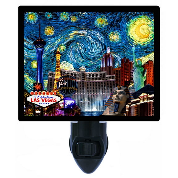 Night Light - Las Vegas Starry Night. | Van Gogh Theme, Includes Free Switchable Insert, 4W Bulb, E12 Base