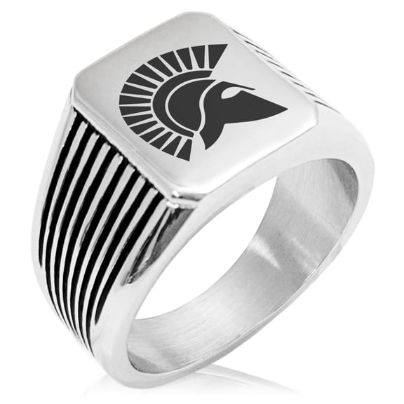 Stainless Steel Ares Greek God of War Needle Stripe Pattern Biker Style Polished Ring