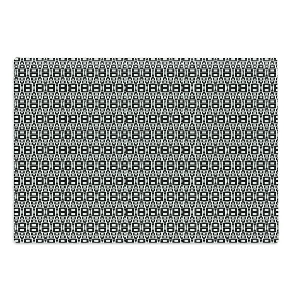 Abstract Cutting Board, Monochrome Squares of Many Sizes Motif with Grid Design Geometric Rows Pattern, Decorative Tempered Glass Cutting and Serving Board, Large Size, Black White, by Ambesonne