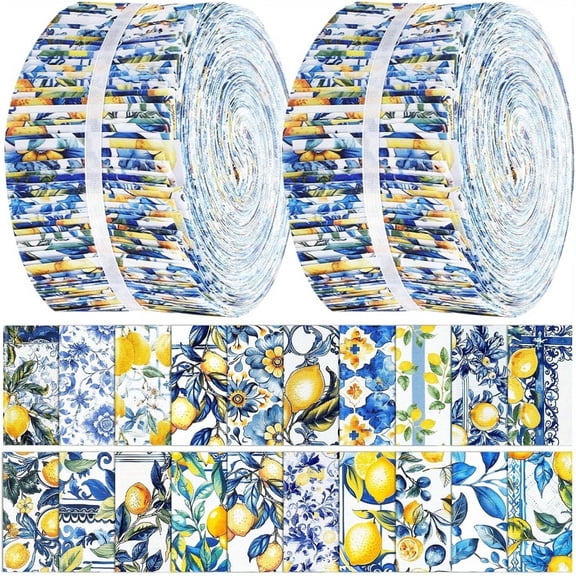 HEYMAPLE 80Pcs Jelly Roll Fabric Strips for Quilting and Sewing, 2.6" x 20" Precut Fabric for DIY Crafting, Yellow Lemon Series