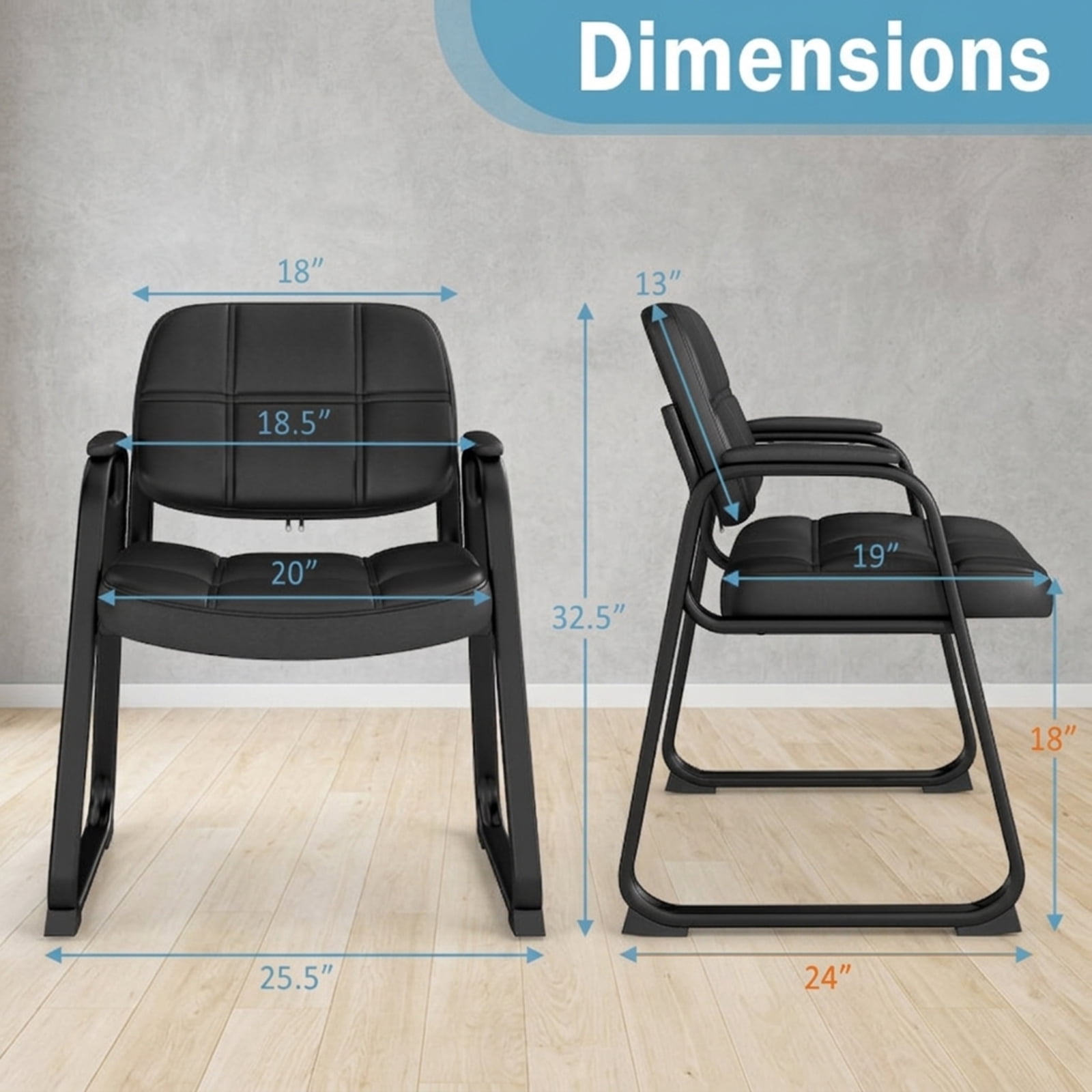 Furnibear Set of 2 Waiting Room Guest Chairs with PU Leather Upholstery and Lattice Back for Home Office and Reception, Black