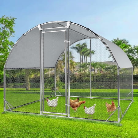 4 EVER WINNER Large Metal Chicken Coop, Walk-in Chicken Run with Reinforced Wire Mesh, Waterproof & Anti-UV Cover, Outdoor Backyard Poultry Cage for Chickens, Ducks, Rabbits, Farm Pen