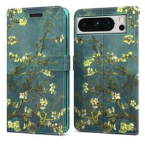 CoverON For Google Pixel 8 Pro Wallet Case, RFID Blocking Vegan Leather 6x Card Slot Holder Cover Flip Folio Phone Pouch, Almond Blossom Art