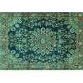 thumbnail image 1 of Ahgly Company Machine Washable Indoor Rectangle Medallion Turquoise Blue Traditional Area Rugs, 6' x 9', 1 of 4