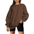 thumbnail image 2 of Htigea Oversized Womens Sweatshirts Casual Crew Neck Long Sleeve Tops Winter Fleece Lined Pullover Shirts Coffee M, 2 of 4