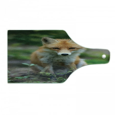 

Fox Cutting Board Young Coyote Photo Leaves in Forest Decorative Tempered Glass Cutting and Serving Board in 3 Sizes by Ambesonne