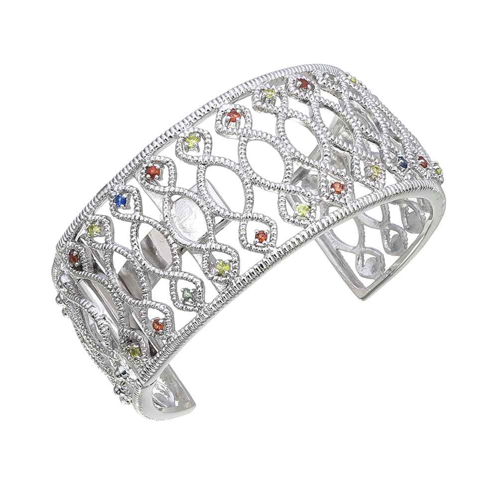 Vir Jewels 3/4 CTTW Multi Sapphire Cuff Bangle Bracelet Brass with Rhodium Plating Female Adult