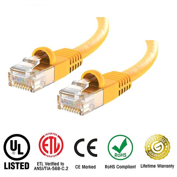 Huetronâ„¢ 5-Pack Cat 5e Ethernet Snagless RJ45 Patch Computer LAN Network Cord Cable (40 ft/YELLOW))