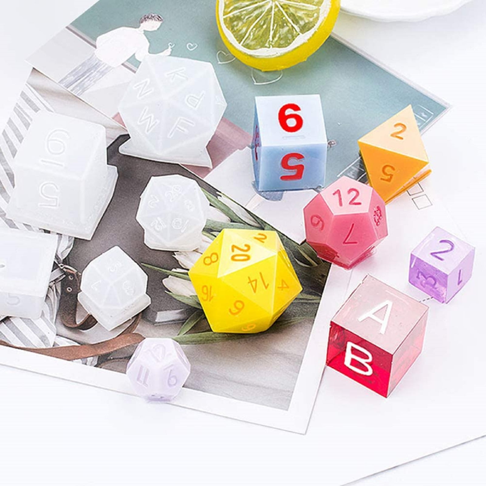 10Pieces/set Resin Dice Mold with Letter Number Polyhedral Dice Molds for  Epoxy Casting for DIY Personalized Dice Making