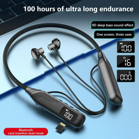 Hwkond Bluetooth Headphones Bluetooth Earphones With Neck Hanging Design Ultra Long Standby Range Noise Reduction And Card Insertion Wireless Sports Earphones