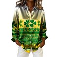 thumbnail image 4 of Tops de Manga Larga de las Mujeres Casual con Impresión Del Día de San Patricio, Blusa de Cuello Giratoria con Botones, Moda de Uso Diario, 4 of 7