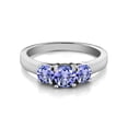 thumbnail image 3 of Gem Stone King 925 Sterling Silver Blue Tanzanite Engagement Ring | 1.06 Cttw | Round 5MM and 4MM | Gemstone Birthstone | Three Stone Wedding Engagement Anniversary Promise Ring for Women, 3 of 6