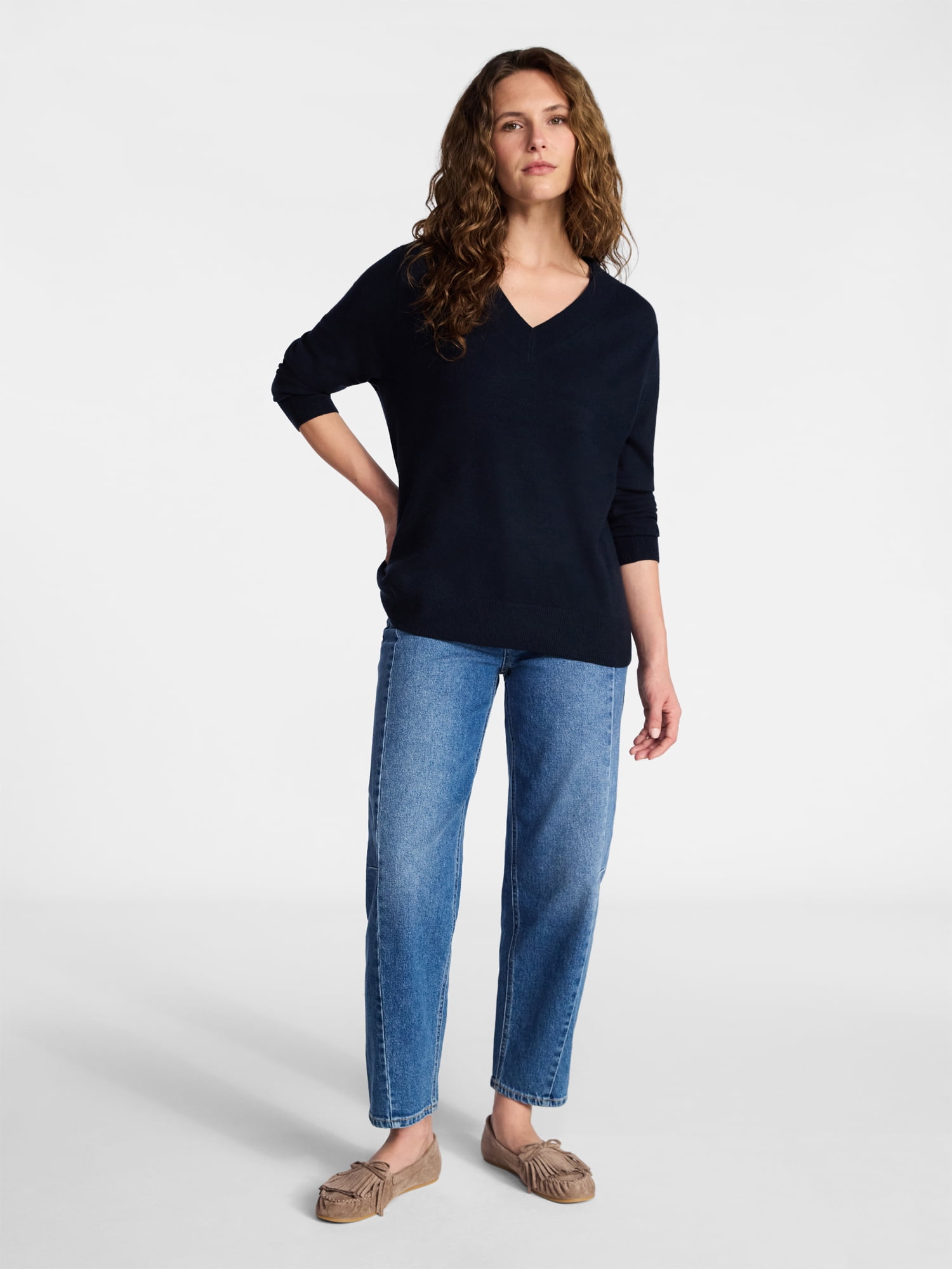 Time and Tru Women's V Neck Sweater, Lightweight, Sizes XS-XXXL