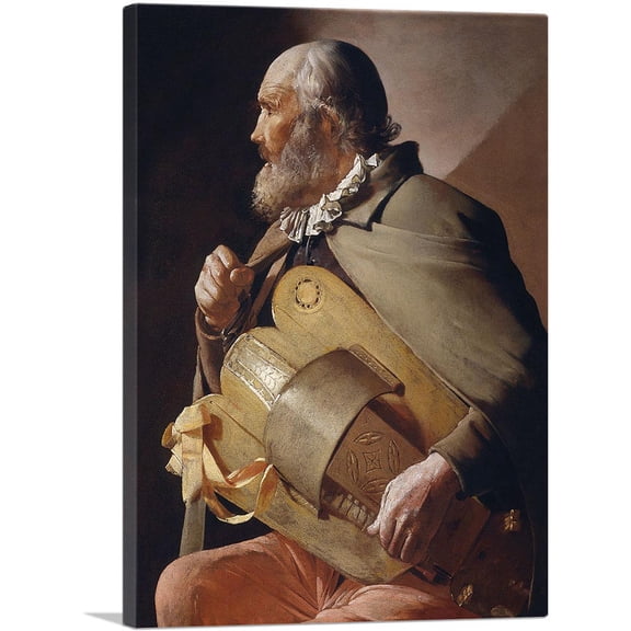 ARTCANVAS The Hurdy Gurdy Player 1610 Canvas Art Print by Georges De La Tour - Size: 12" x 8" (0.75" Deep)