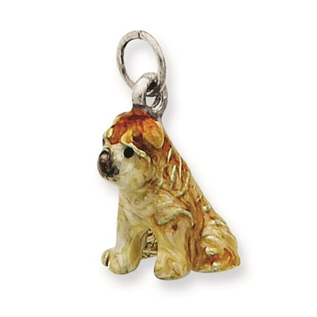 925 Sterling Silver 3-D Enameled Shar Pei Solid Charm Pendant