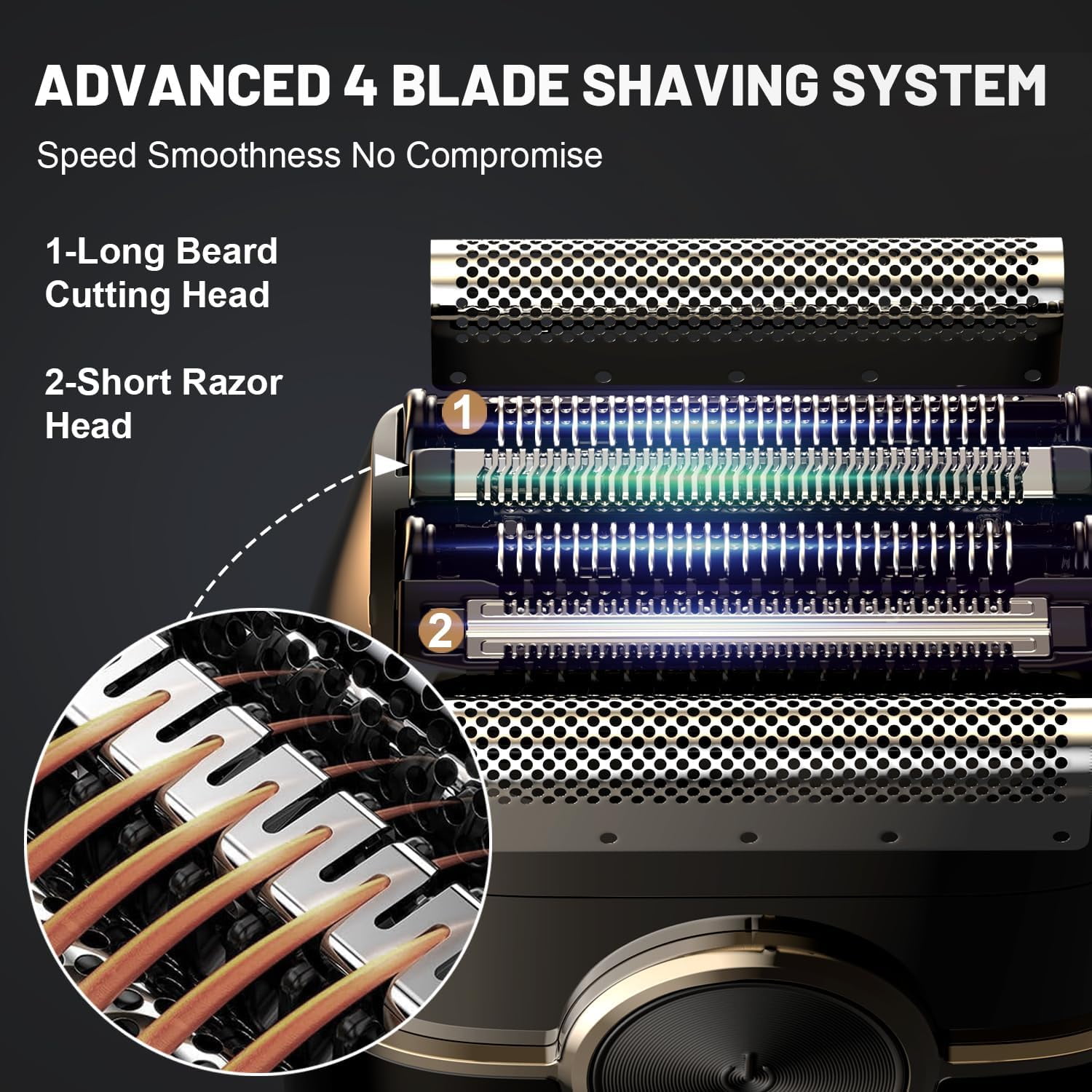 Nogroa Electric Razor for Men, 4 Blades Floating Head Foil Shaver, IPX7 Waterproof Wet/Dry Beard Trimmer, Portable Mini Electric Shaver for Travel with USB Type-C Charging