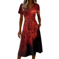 thumbnail image 4 of Womens Halloween Dresses Witch Hat Ghost Short Sleeve Spooky Midi Dresses Bat Pumpkin V Neck Horror Sundress, 3XL, 4 of 5