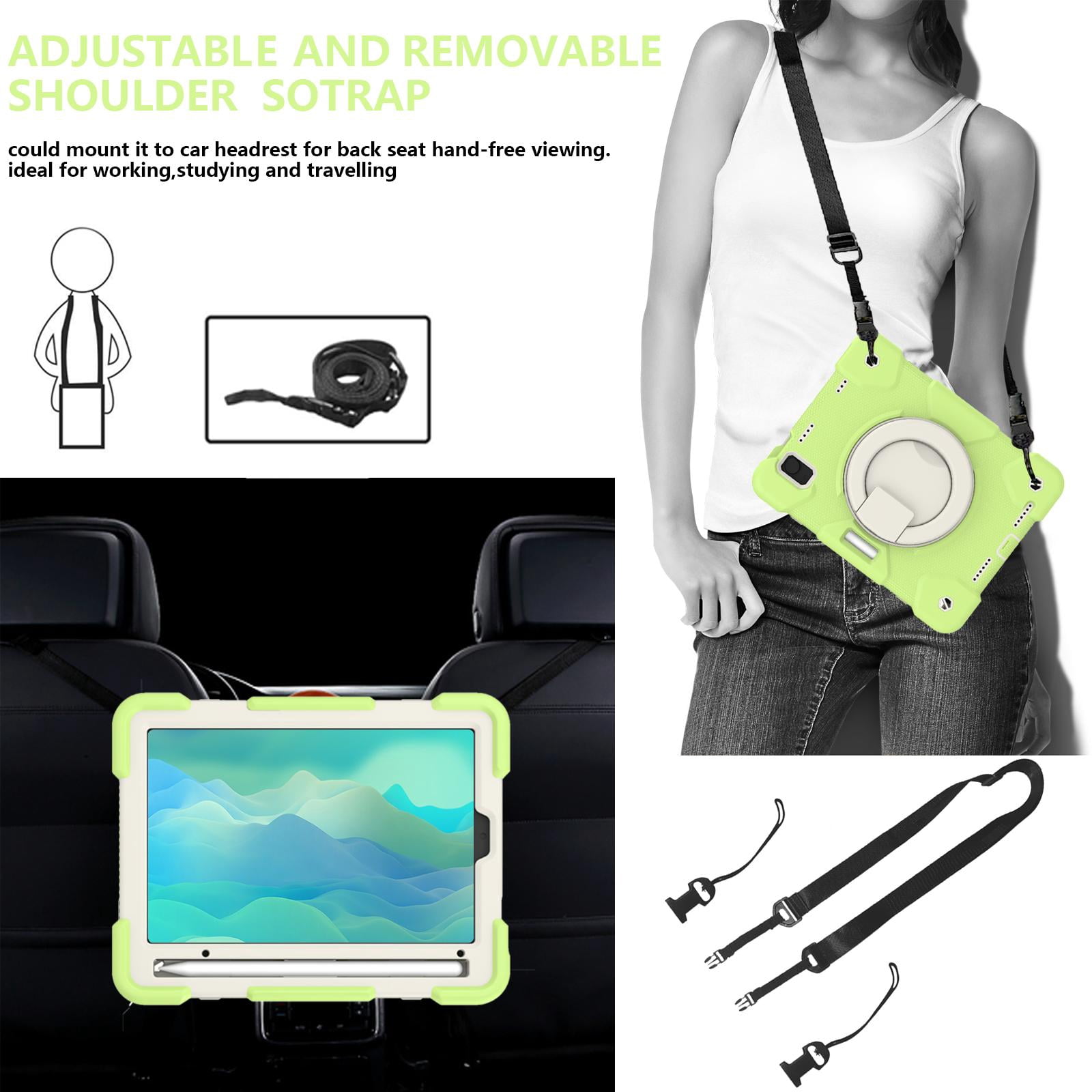 Allytech iPad mini 6th Gen Case Kids, Shoulder Strap Kickstand Heavy Duty Shockproof Handle Hybrid PC TPU Rugged Protective Pencil Holder Case Cover for Apple iPad mini 6 8.3" 2021 -Matchagreen