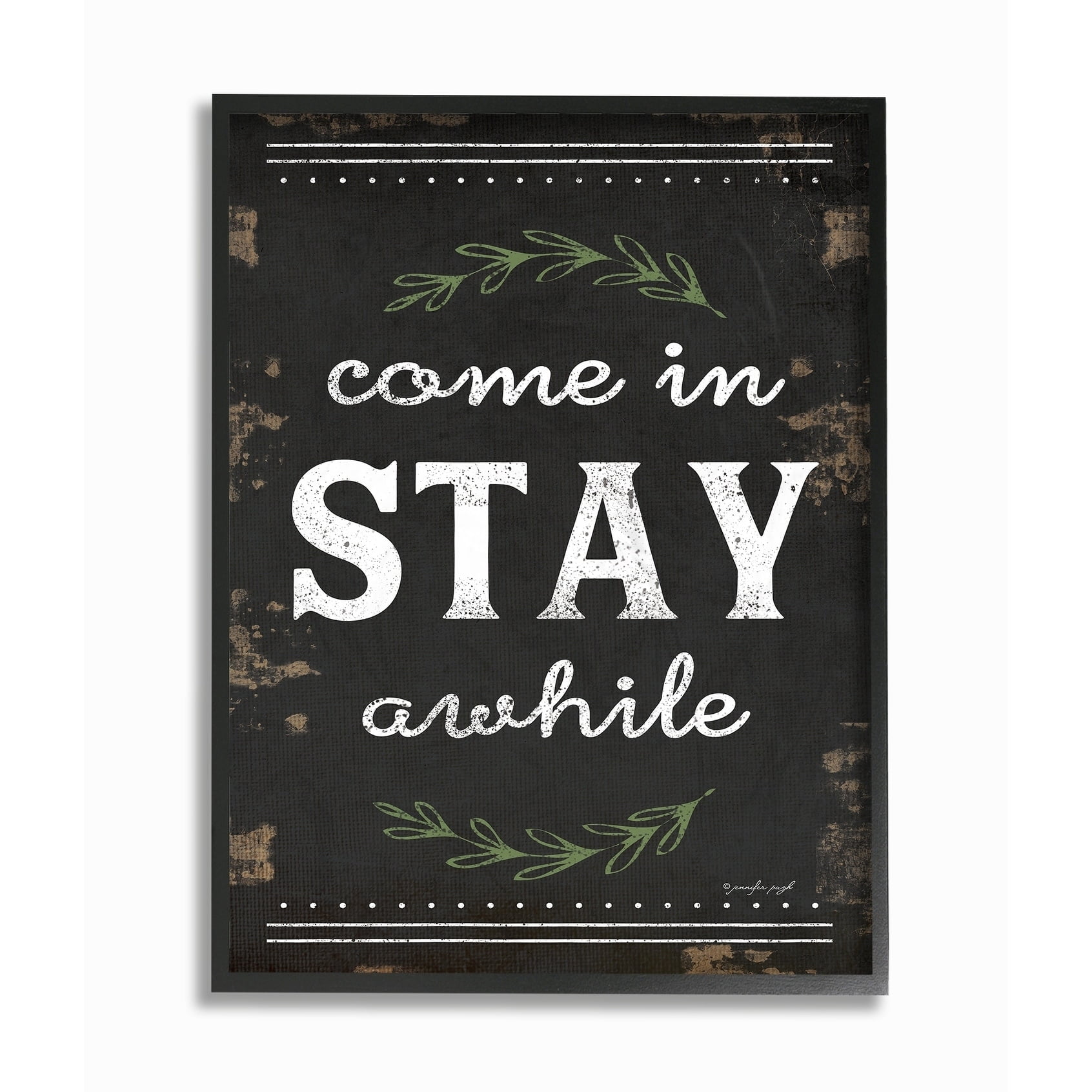 The Stupell Home Decor Collection Come Stay Awhile Rosemary Typography Distressed Black Framed Giclee Texturized Art, 11 x 1.5 x 14