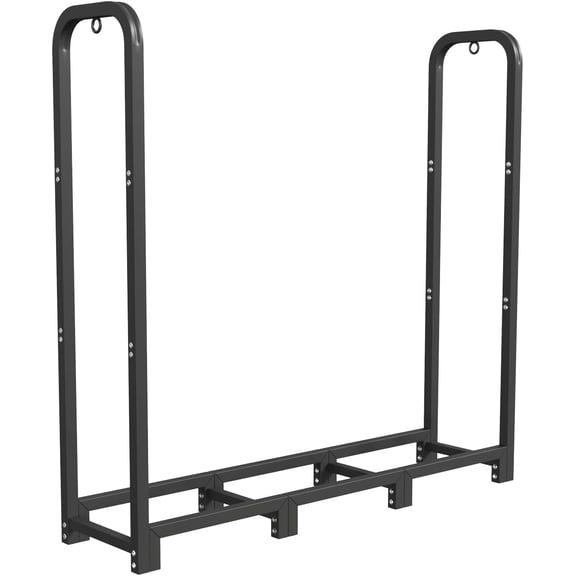 Rugerasy 4 FT Firewood Rack,Adjustable Steel Log Storage Holder & Wood Pile Organizer,Heavy Duty Metal Lumber Stacker for Fireplace,Patio,Black