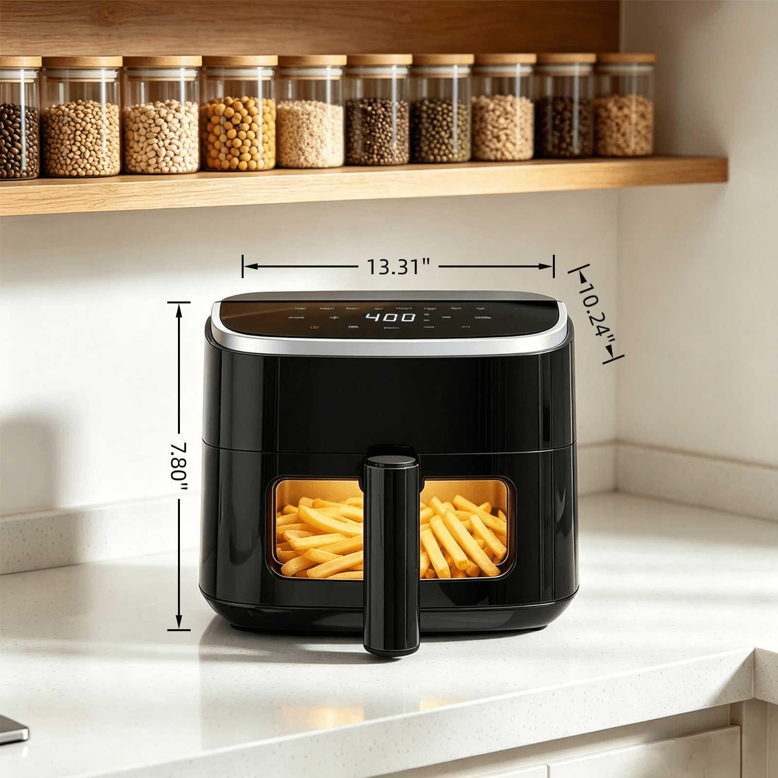 Casabay 4 QT Air Fryer with Viewing Window, 1500W 8-in-1 Electric Hot Air Fryer Oven, Digital Display, Compact Multi-Functional Cooker for Home Kitchen, Black