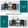 thumbnail image 3 of Outdoor Kitchen Island for Big Green Egg Grills, Solid Wood Outdoor Grill Cart with Tabletop Grill and Stainless Steel Top, Drawer, Compatible with Large Big Green Egg, Kamado Joe  Gray Blue, 3 of 8