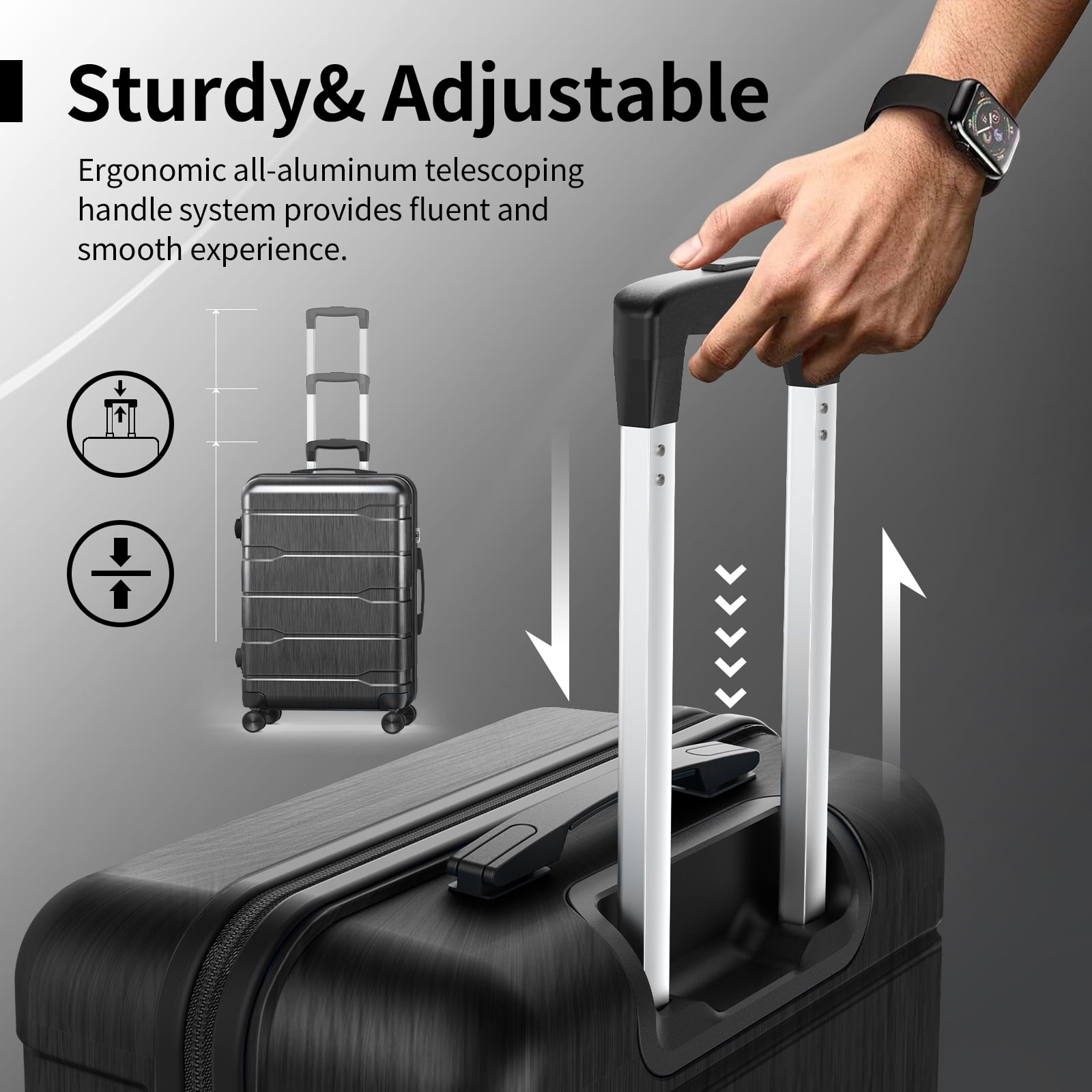 SUGIFT Hardside Luggage Set 3 Piece Lightweight Suitcase with TSA Lock Spinner Wheels, Dark Gray