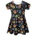 thumbnail image 4 of Yuyamidu Colorful Dog Paw Crew Neck Skater Dress for Toddler Girls Short Sleeve Dress One-Shoulder Midi Dress Self Cultivation Kids Basic Skater Dress Size 7-8, 4 of 6