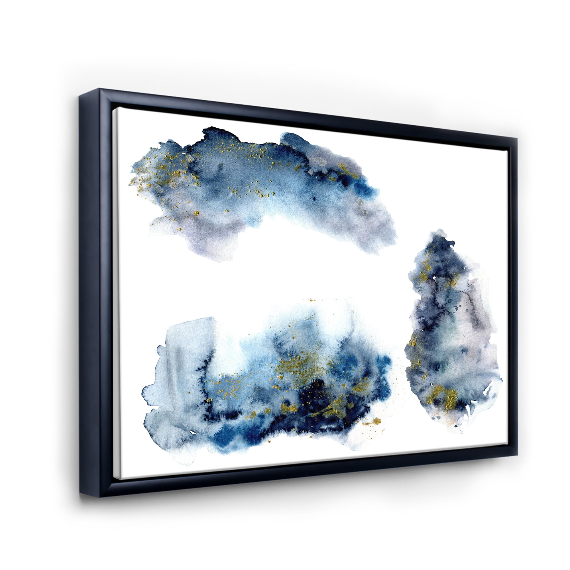 Designart 'Gray and Blue Clouds With Golden Glitter' Modern Framed Canvas Wall Art Print