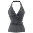 thumbnail image 5 of TrendOFT V Neck Tank Tops for Women Dressy Twist Front Halter Top Summer Sleeveless Crop Backless Blouses Grey S, 5 of 6