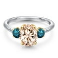 thumbnail image 3 of Gem Stone King 925 Silver and 10K Yellow Gold Peach Morganite and Blue Diamond Engagement Ring for Women | 2.14 Cttw | Oval 9X7MM | Gemstone October Birthstone | Size 9, 3 of 6
